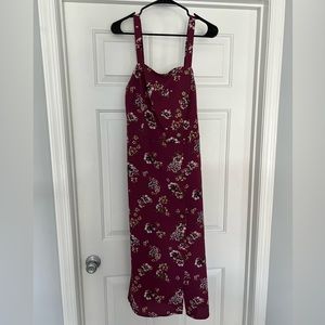 Xhilaration Junior’s Midi Dress | Burgundy Floral w/ Asymmetrical Button Detail